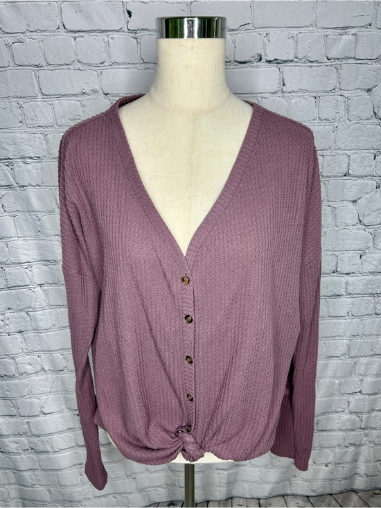 wild fable Tops - Wild Fable Womens M Mauve Waffle Knit Button Front Knot Hem Long Sleeve Top